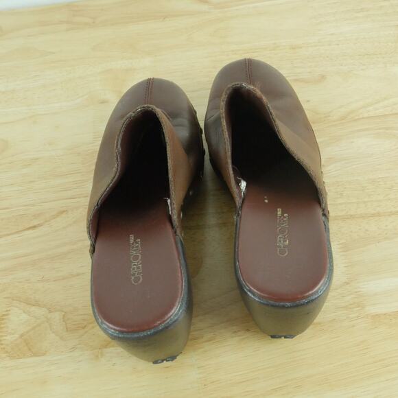 Vintage Size 8 Clogs Mules Brown Leather Studded Chunky Heel Y2K Boho Cherokee - Picture 9 of 12